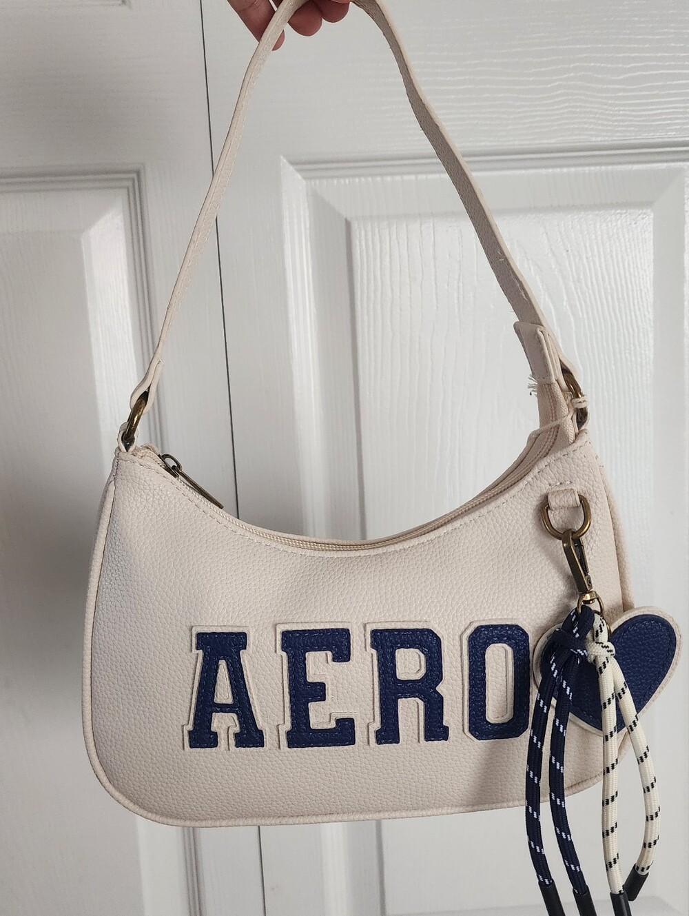 New Aeropostale Aero Cream Blue Shoulder Handbag Heart Charm Cute Y2K Style